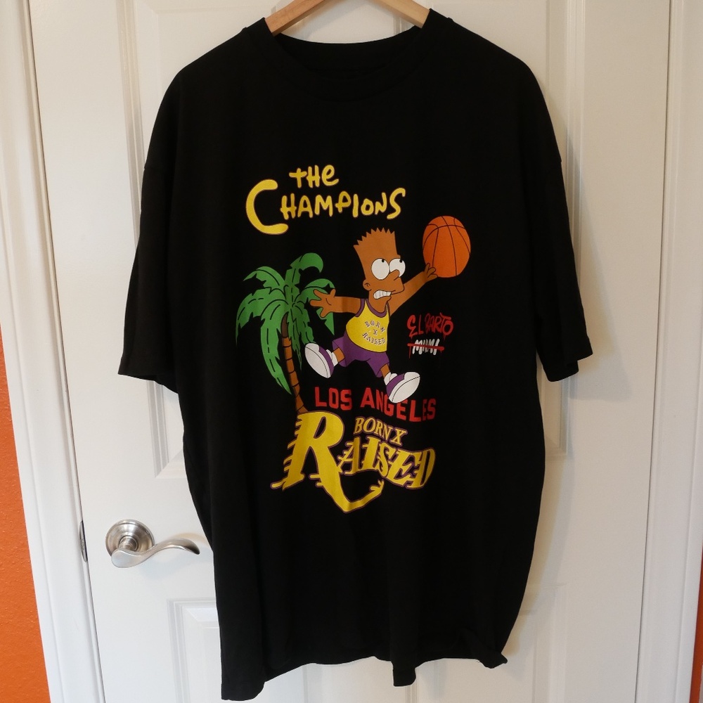 BORN X RAISED Mens 2020 El Barto Bart Simpson Lakers Champions T-Shirt~